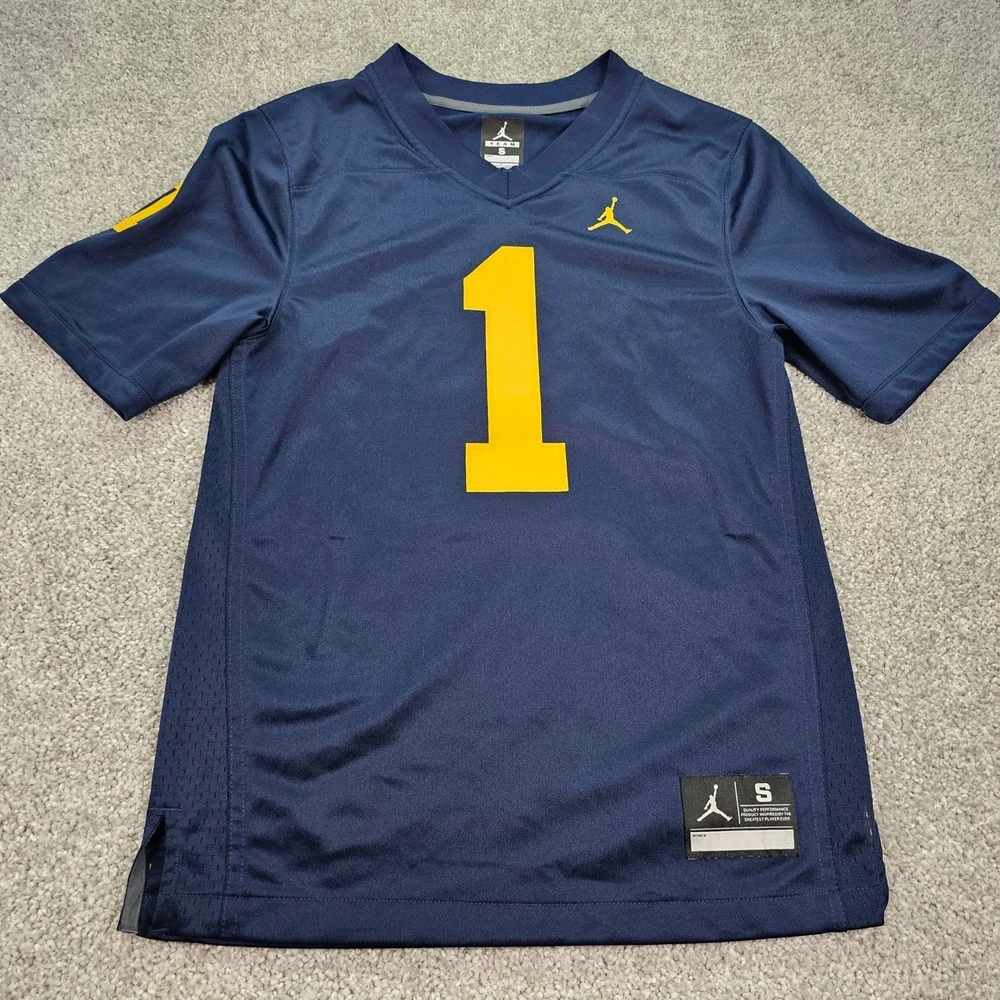 Michigan Wolverines #1 Jordan Football Jersey Mens Size Small Blue Yellow